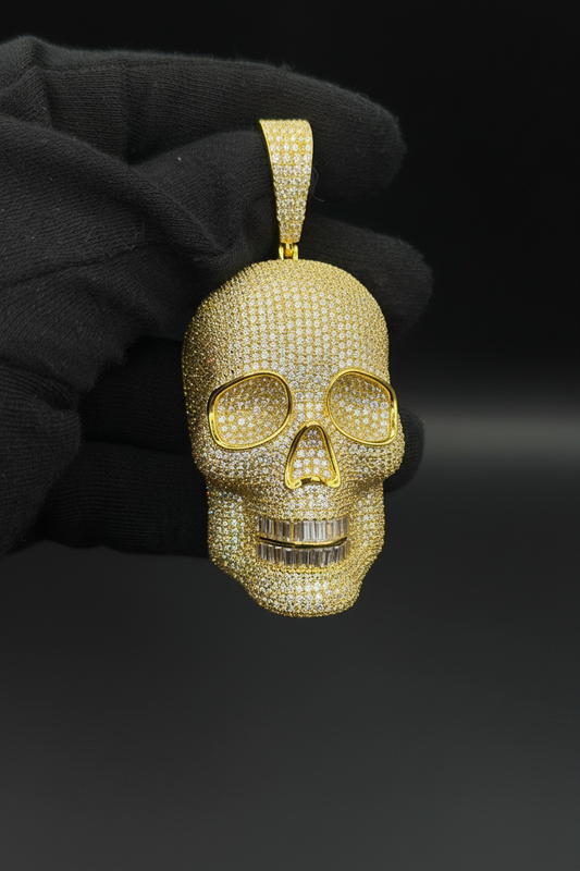 Yellow Gold Iced Out Skull Pendant