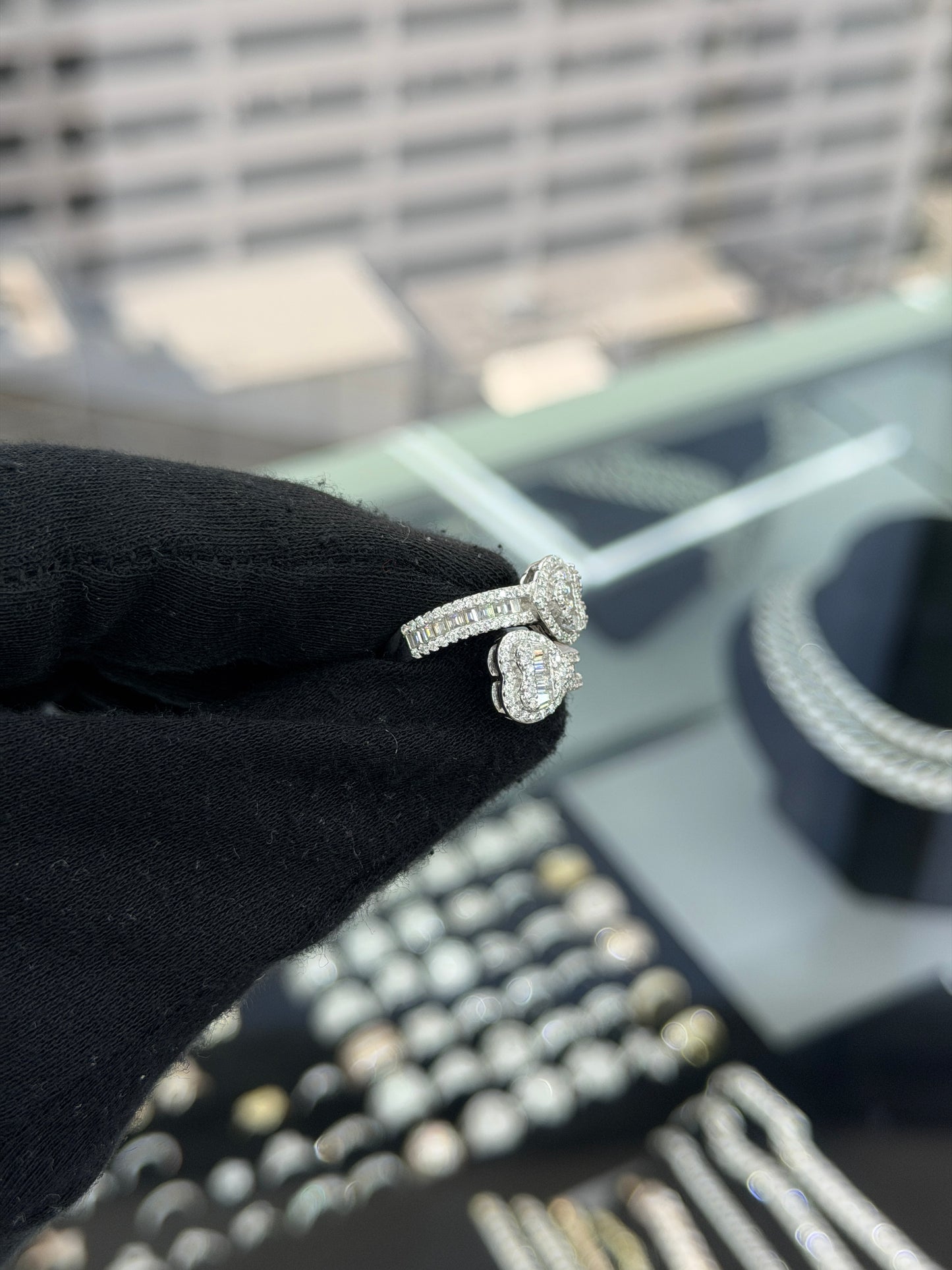 Women Double Heart Baguette Ring