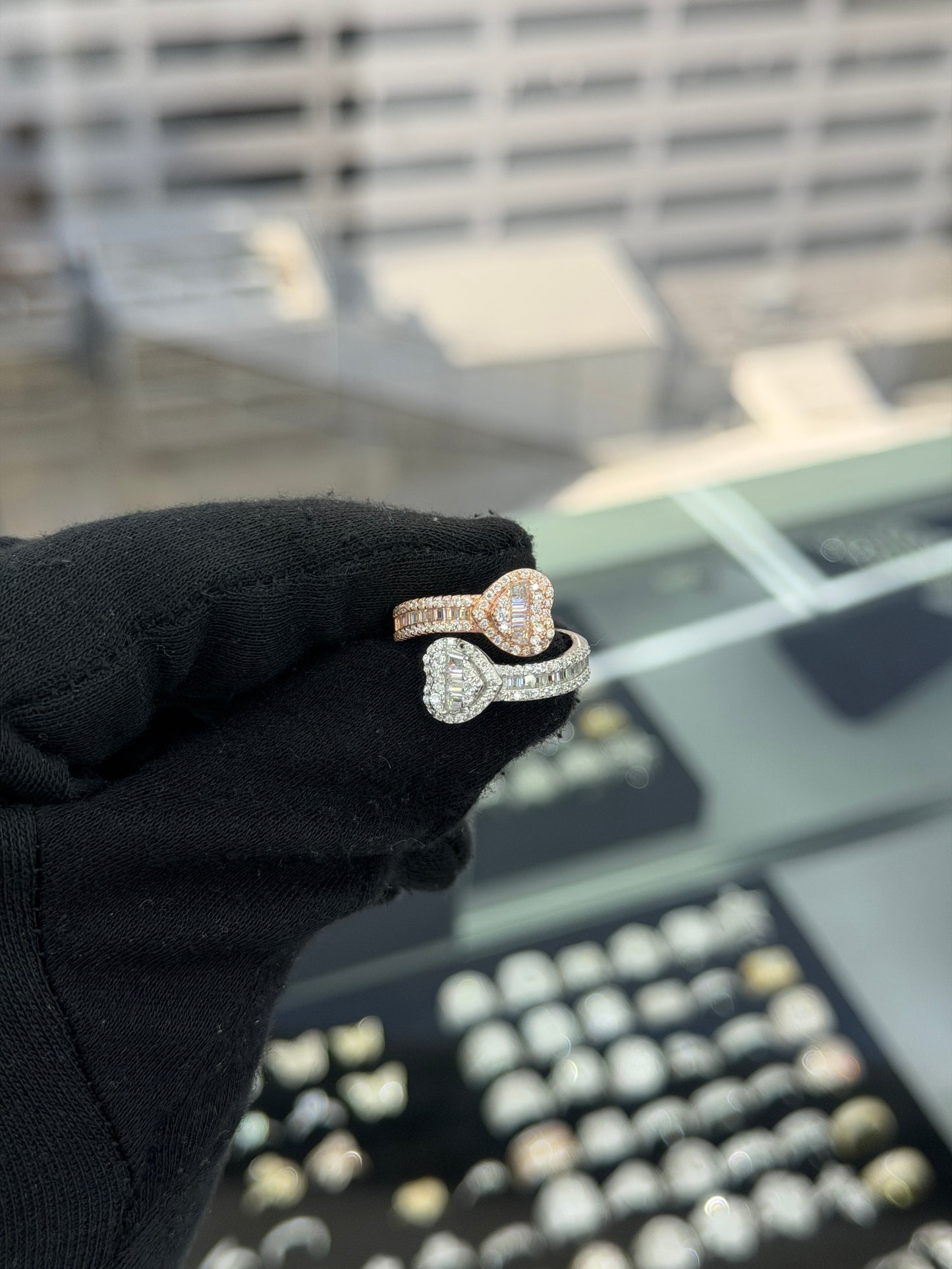 Women Two Tone Double Heart Ring