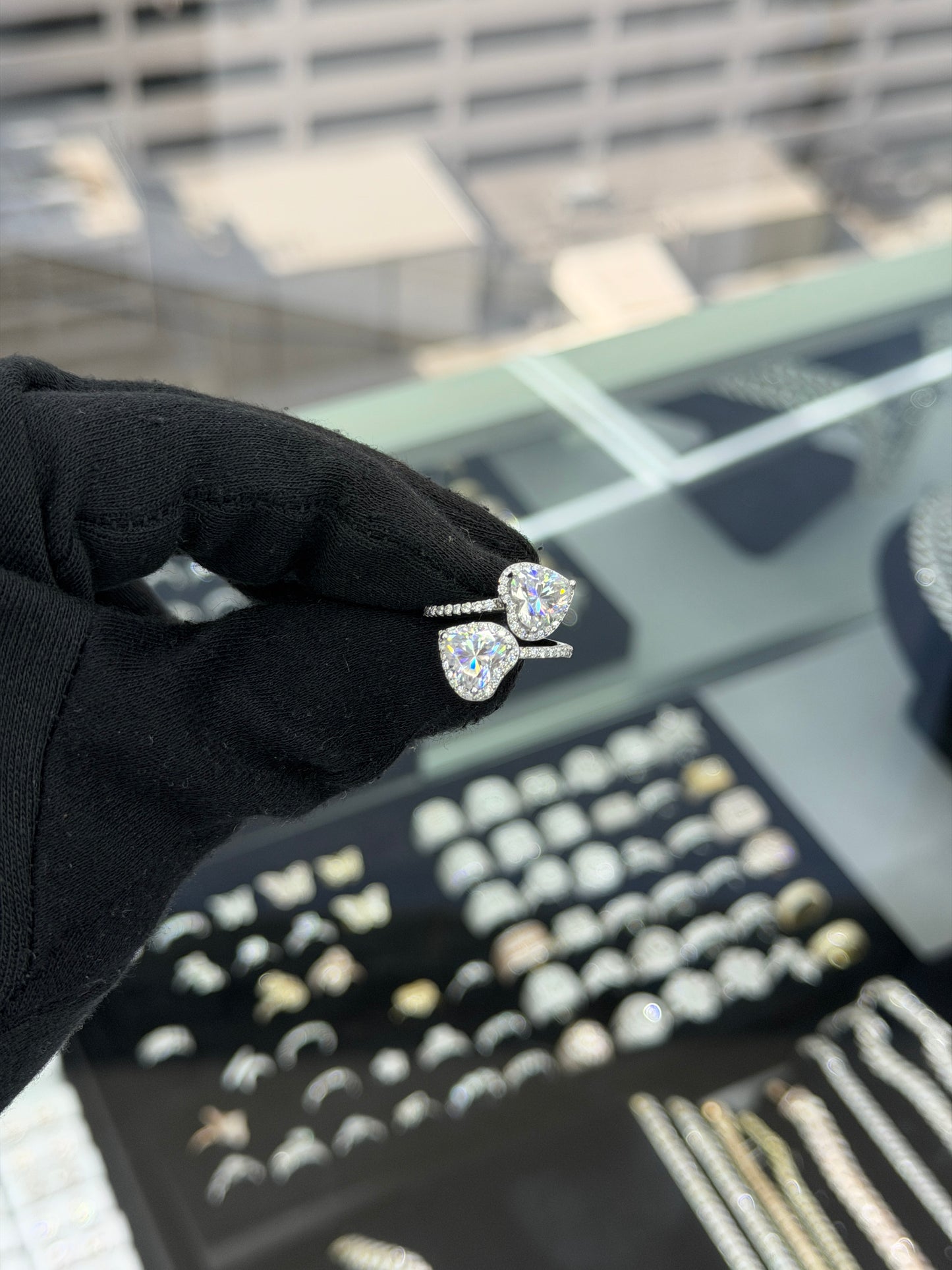 Women Double Heart Big Stone Ring