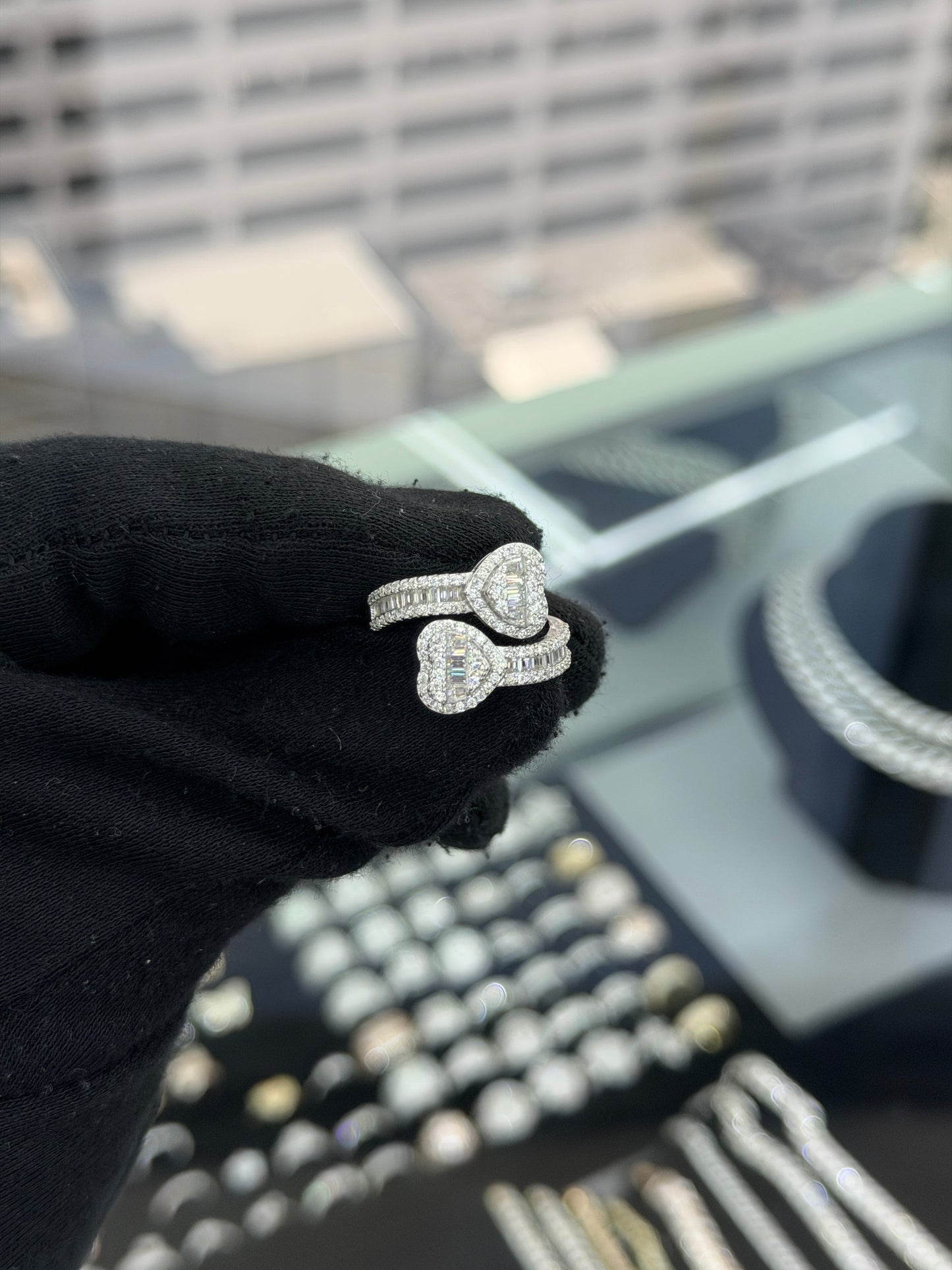 Women Double Heart Baguette Ring