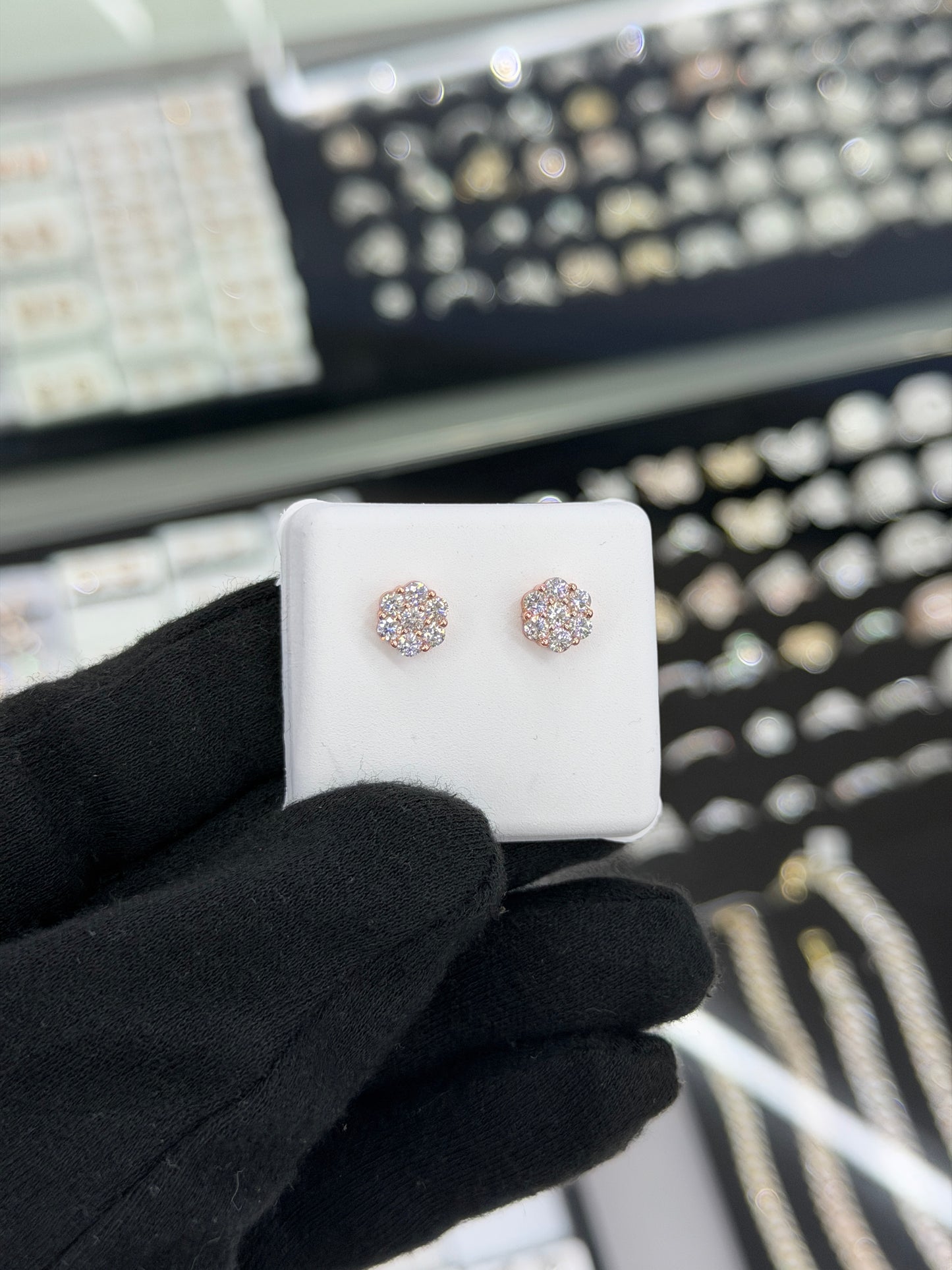 Lab Grown Flower Earrings 8MM