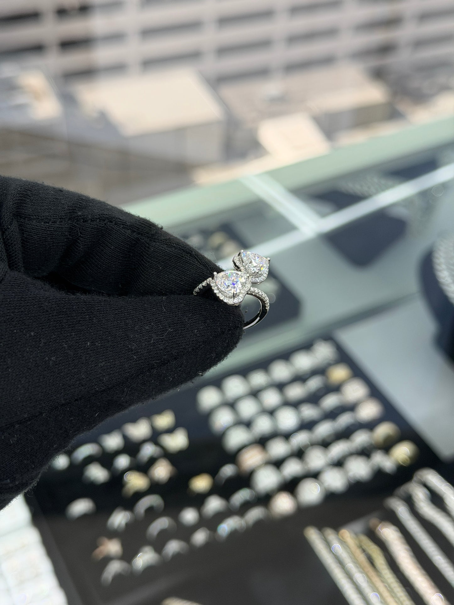 Women Double Heart Big Stone Ring