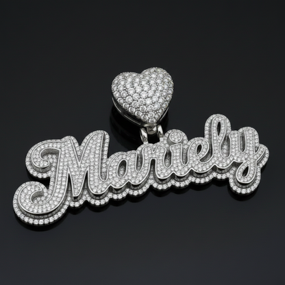 Mariely Double Plated Cursive Pavé Pendant White Gold