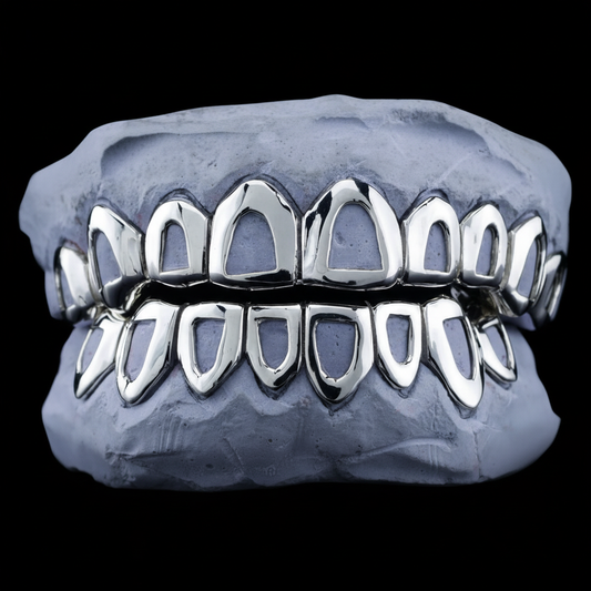 Open Face Silver Grills on Light Blue Mold