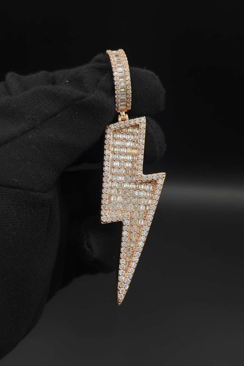 Rose Gold Iced Out Lightning Bolt Pendant