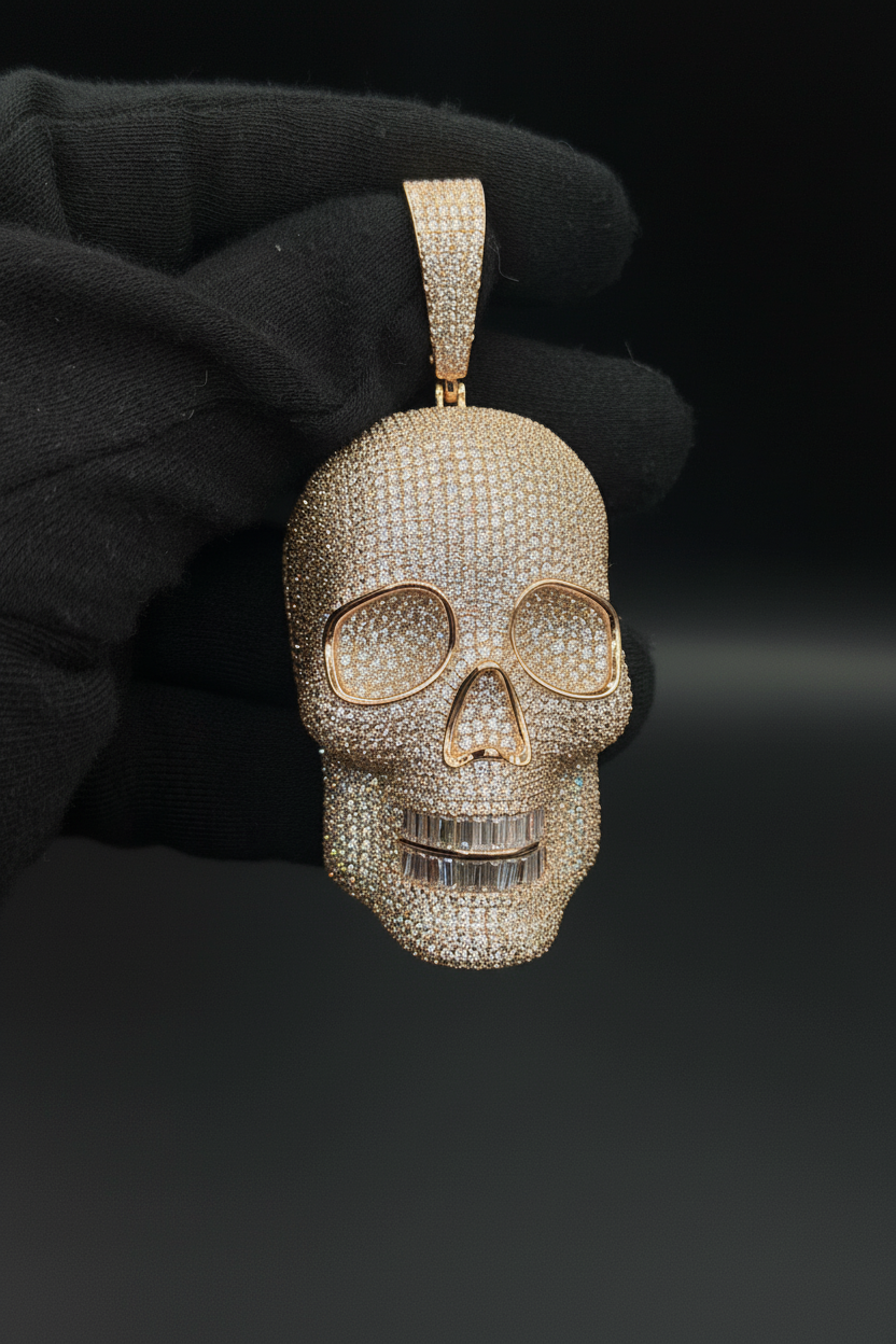 Rose Gold Iced Out Skull Pendant