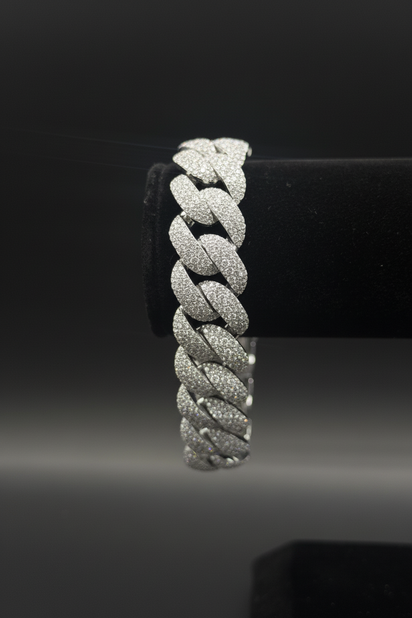 White Gold Diamond Cuban Link Bracelet