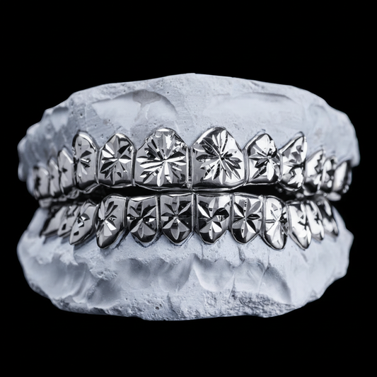 White Gold Diamond Cut Grills on Blue Mold