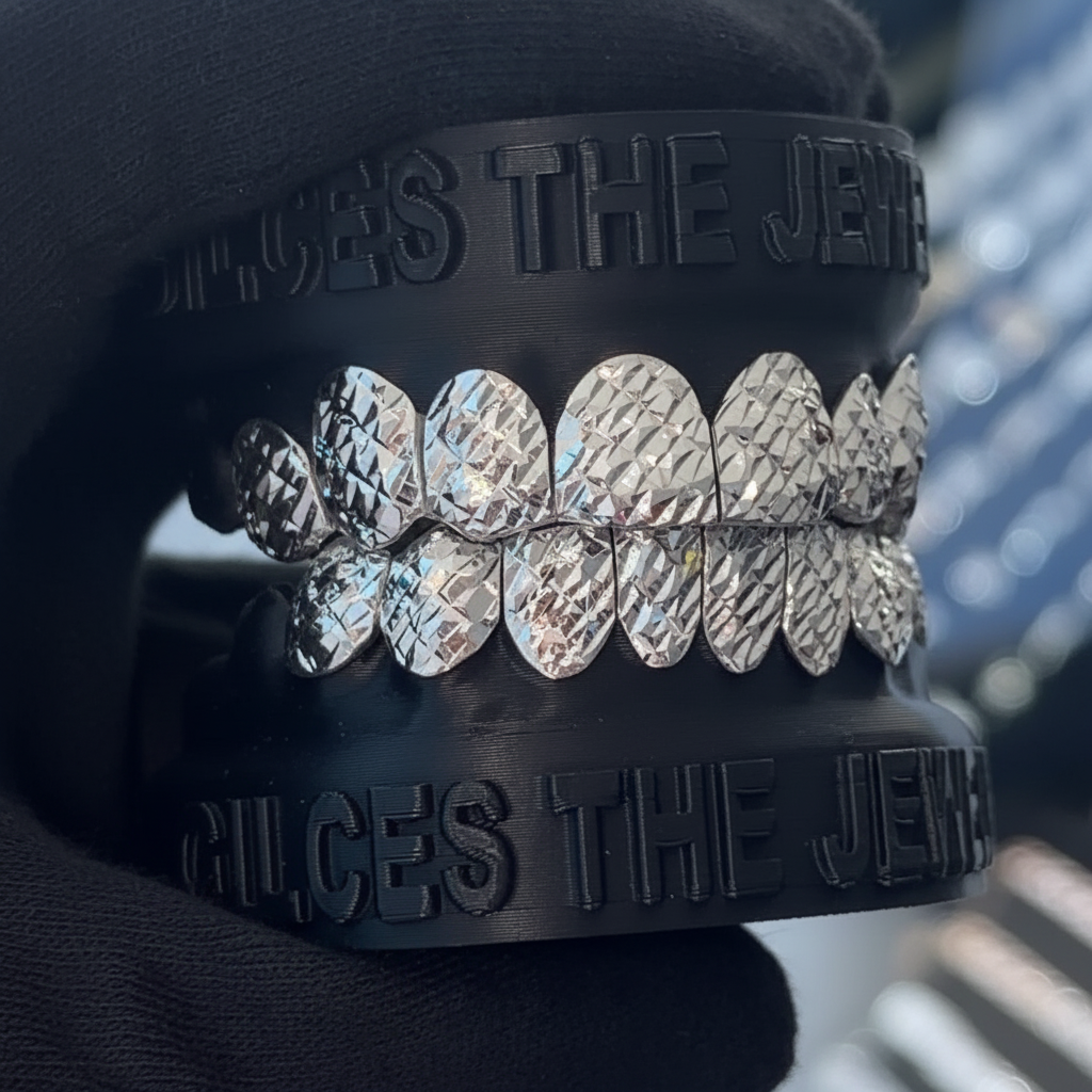 White Gold Diamond Cut Grillz