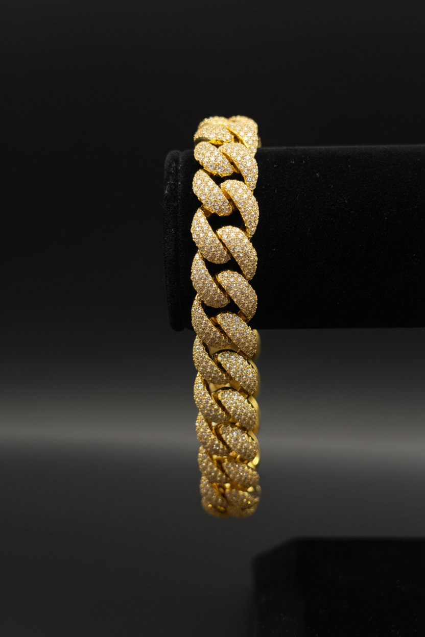 Yellow Gold Diamond Cuban Link Bracelet