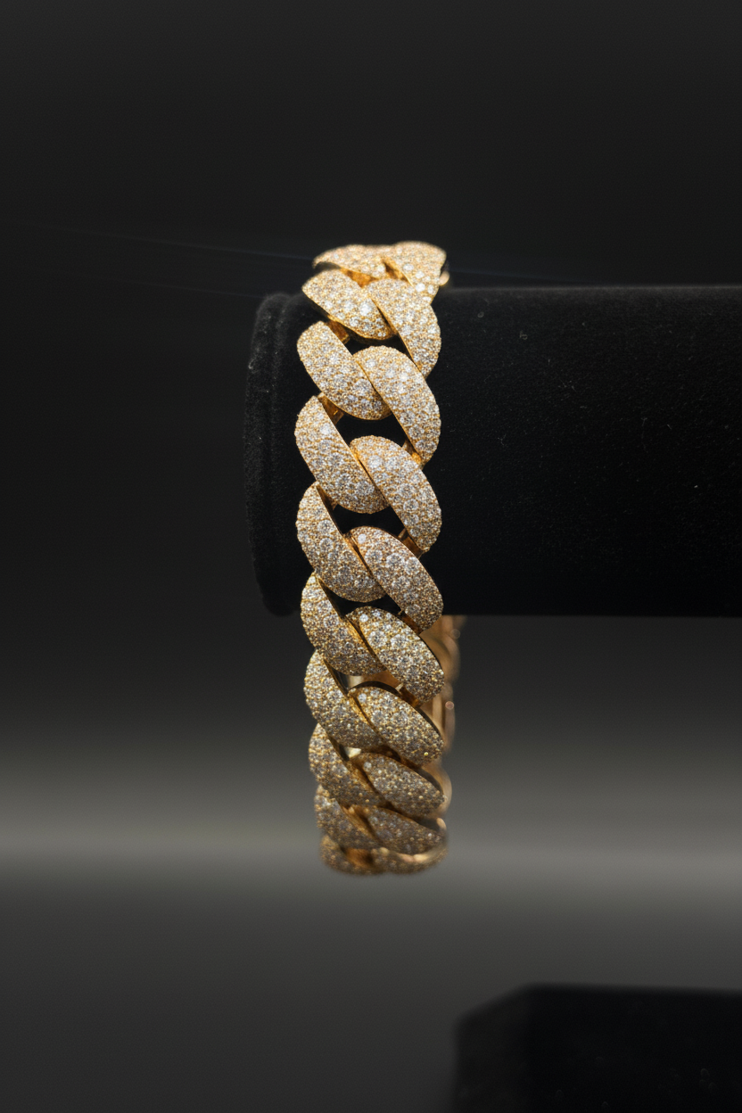 Yellow Gold Diamond Cuban Link Bracelet