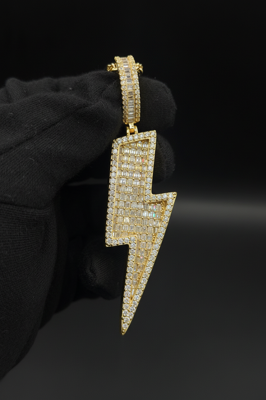 Yellow Gold Iced Out Lightning Bolt Pendant