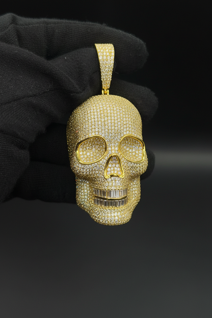 Yellow Gold Iced Out Skull Pendant